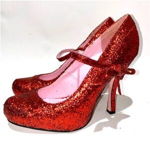 Leg Avenue Ruby Red Glitter Mary Jane Heels - Size 8